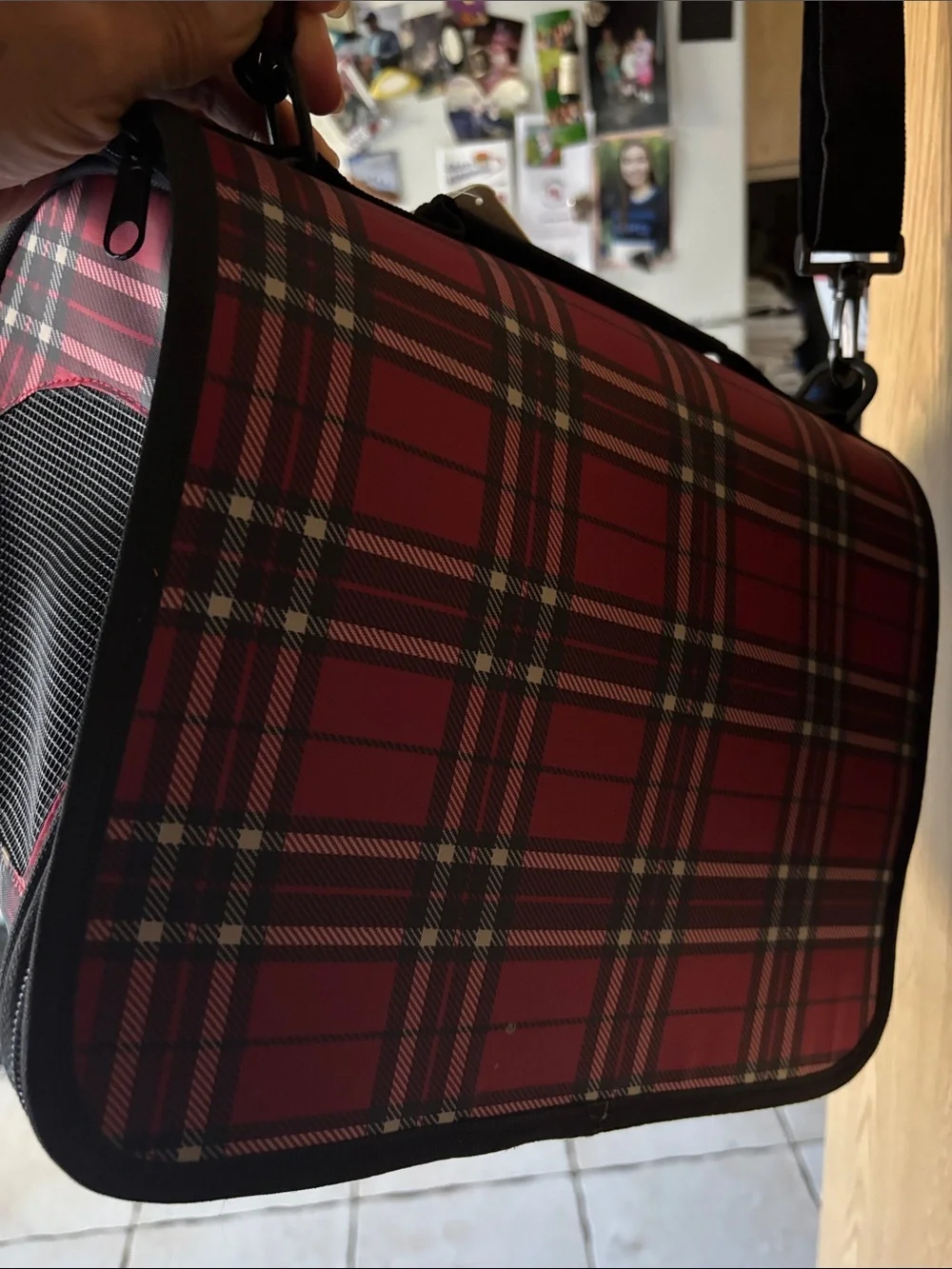 Red Plaid Pet Carrier Bag